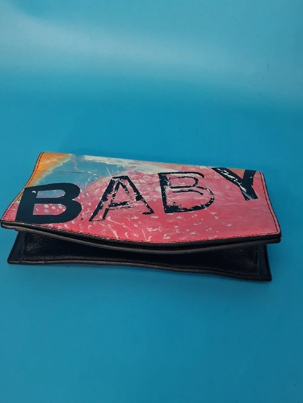 Saint Laurent Paris Colorful 'BABY' Graphic Pink Multi Clutch